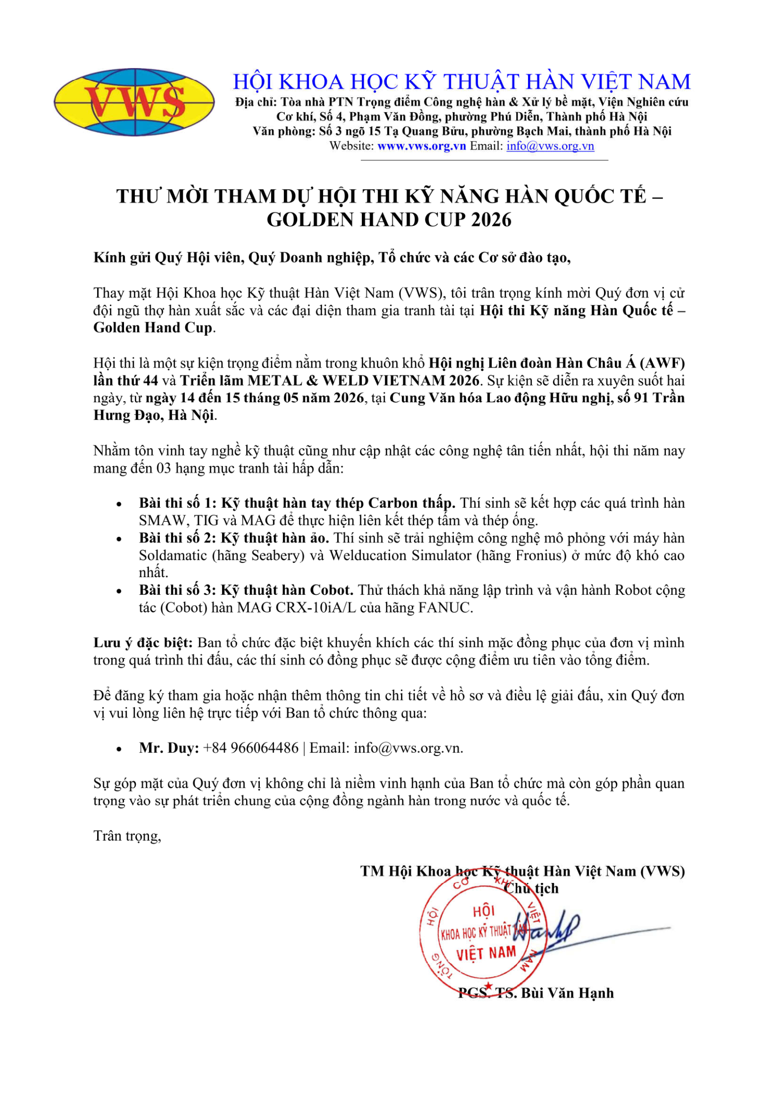 Thu moi tham gia thi tay nghe